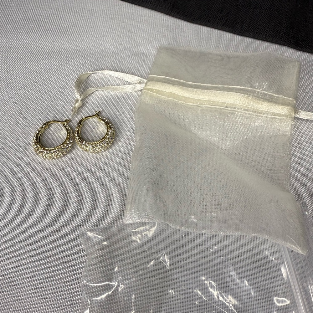 Elegant 14k Gold Plated and Crystal Gold Hoop Earrings - Picture 4 of 5